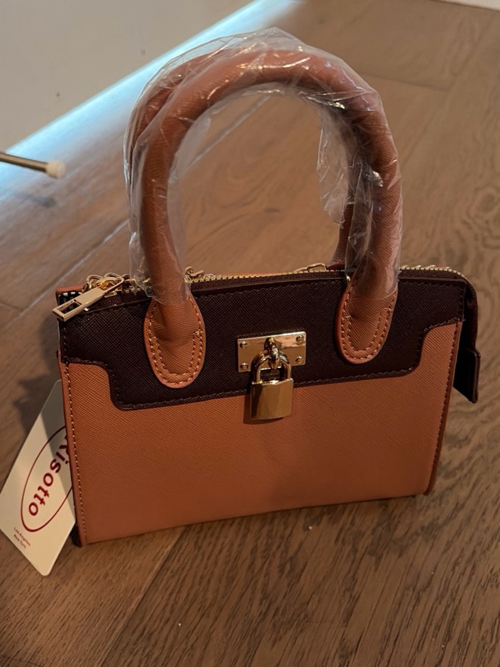 Women's Two-Tone Tan and Dark Brown Structured Satchel Rissoto